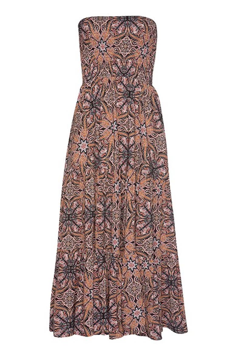 Women's Smocked Convertible Maxi Dress, Alternate, color, Brown Multi