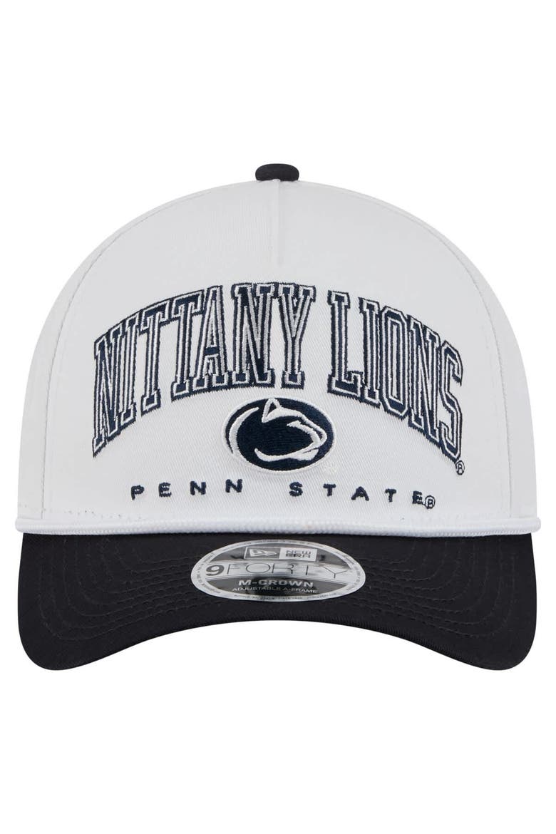 Men's New Era White/Navy Penn State Nittany Lions Arch Two-Tone Rope 9FORTY A-Frame M-Crown Adjustable Hat, Alternate, color, White