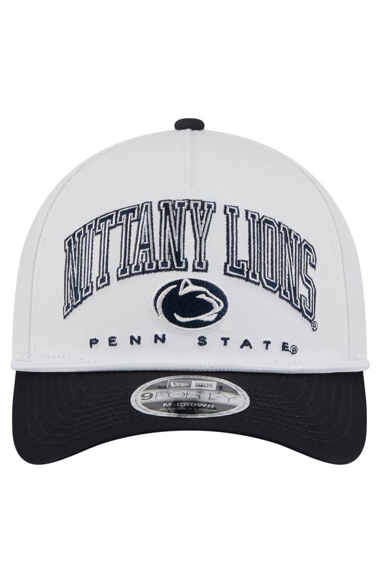 New Era Men's New Era White/Navy Penn State Nittany Lions Arch Two-Tone Rope 9FORTY A-Frame M-Crown Adjustable Hat, Alternate, color, White