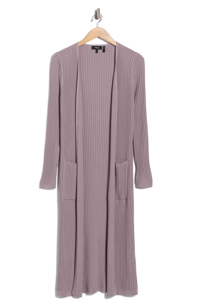 Theory Merino Wool Rib Longline Cardigan, Alternate, color, Purple Dove