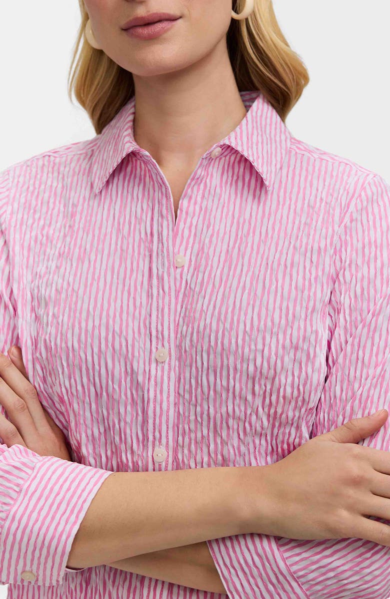 Foxcroft Hampton Crinkle Jacquard Shirt, Alternate, color, White/ Pink