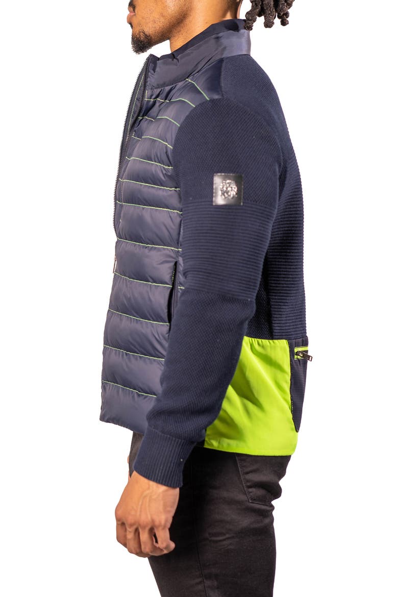 Quilted & Knit Bomber Jacket, Alternate, color, BLUE