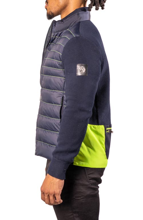 Maceoo Quilted & Knit Bomber Jacket In Blue