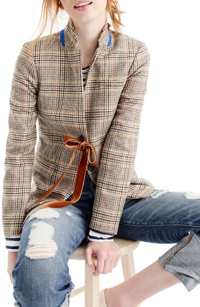 J.Crew Plaid Regent Blazer with Velvet Tie, Main, color,