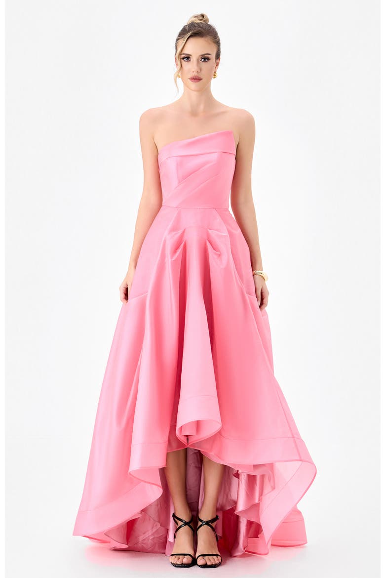 Jeila Strapless Hi Lo Gown, Alternate, color, PINK