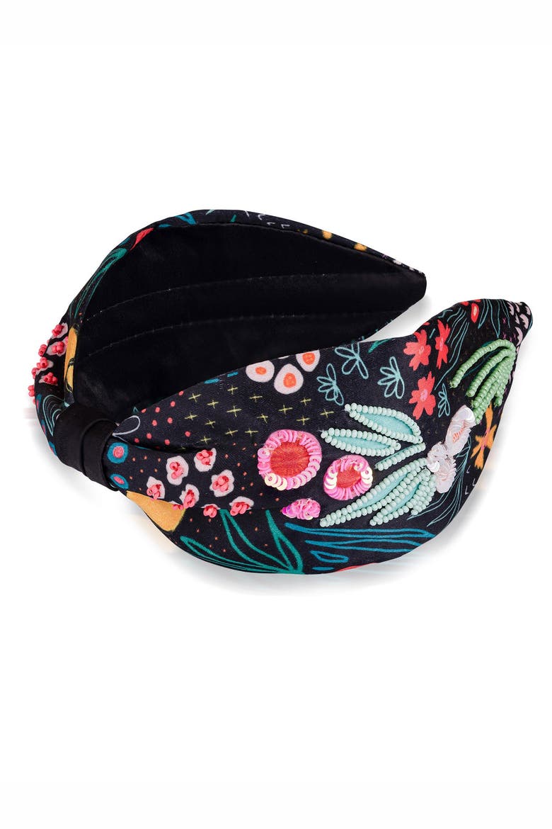 Tropical Knotted Hair Band, Alternate, color, Black