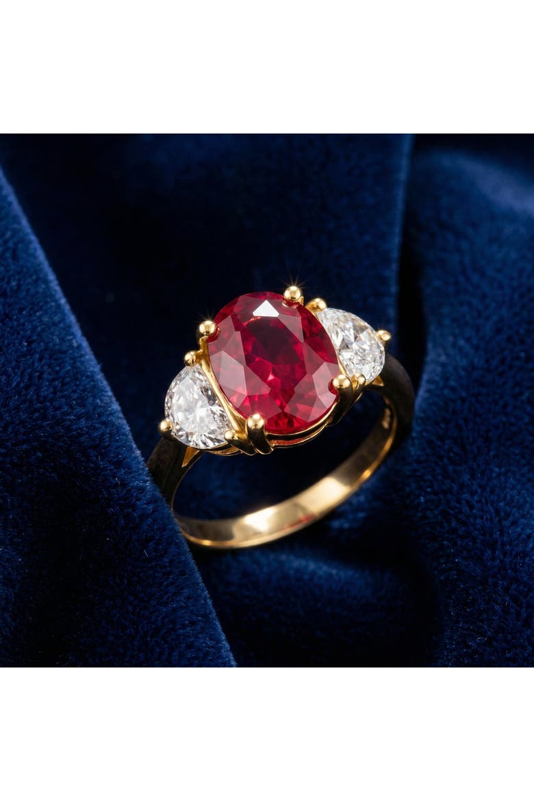 Oval Ruby & Half Moon Diamond Ring 14k Gold Lab Grown, Alternate, color, 14k Yellow Gold
