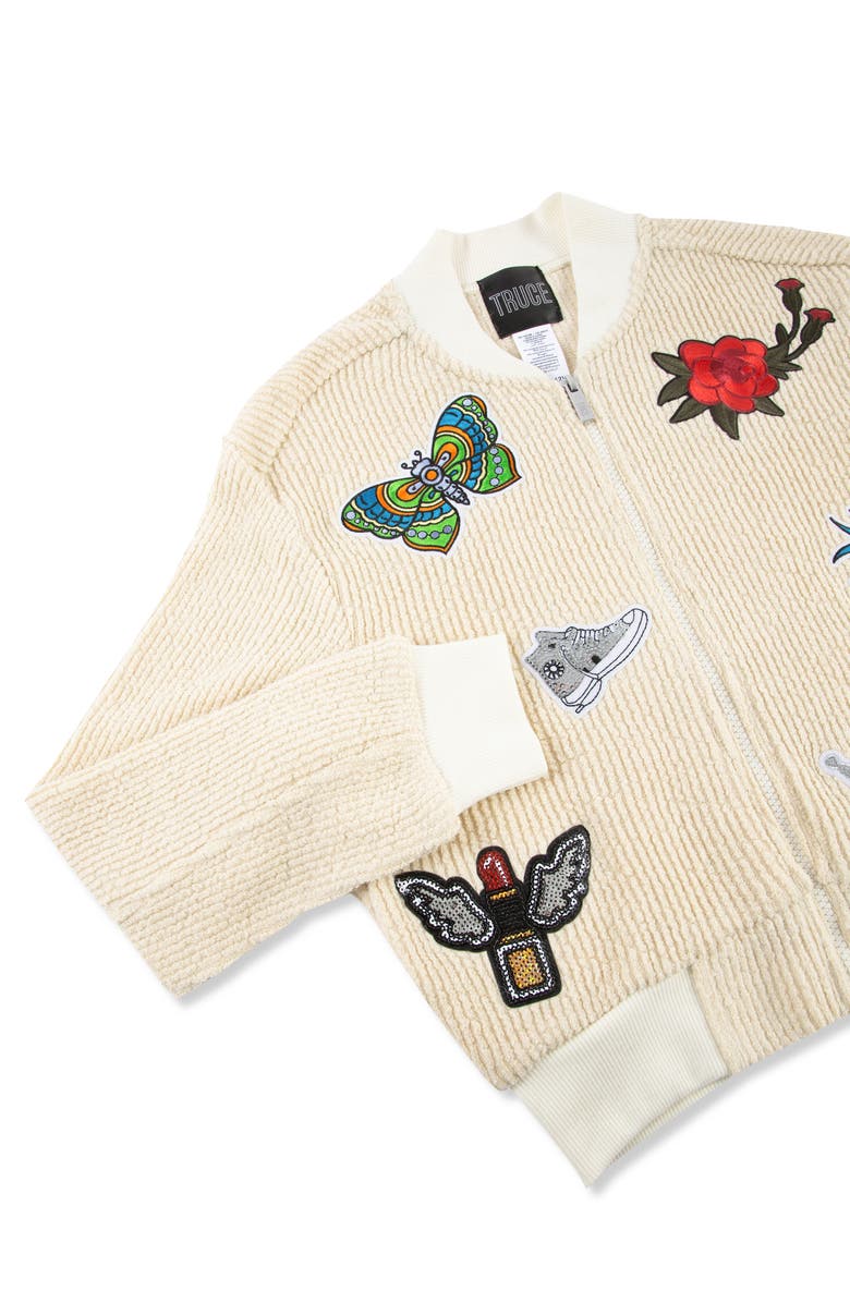 Truce Kids' Appliqué Bomber Jacket, Alternate, color, Tan
