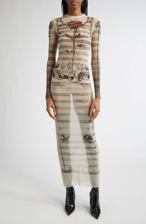 Jean Paul Gaultier Tattoo Marinière Long Sleeve Mesh Dress