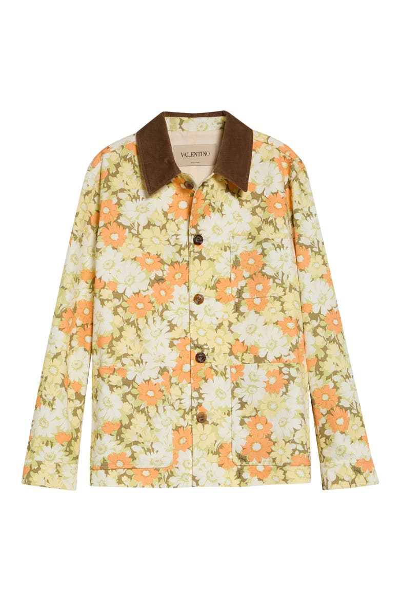 Papier Floral Print Cotton Twill Shirt Jacket, Main, color, YELLOW MULTI