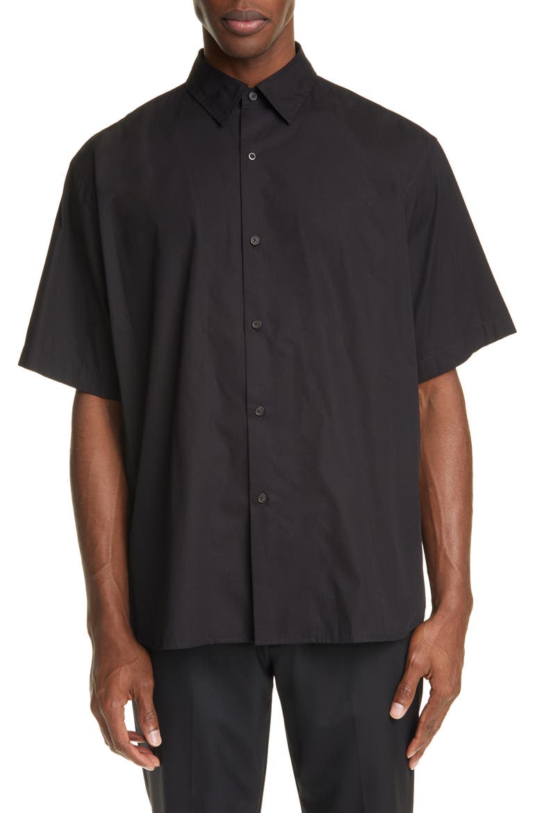 Shepton Oversize Short Sleeve Button-Up Shirt, Main, color, BLACK