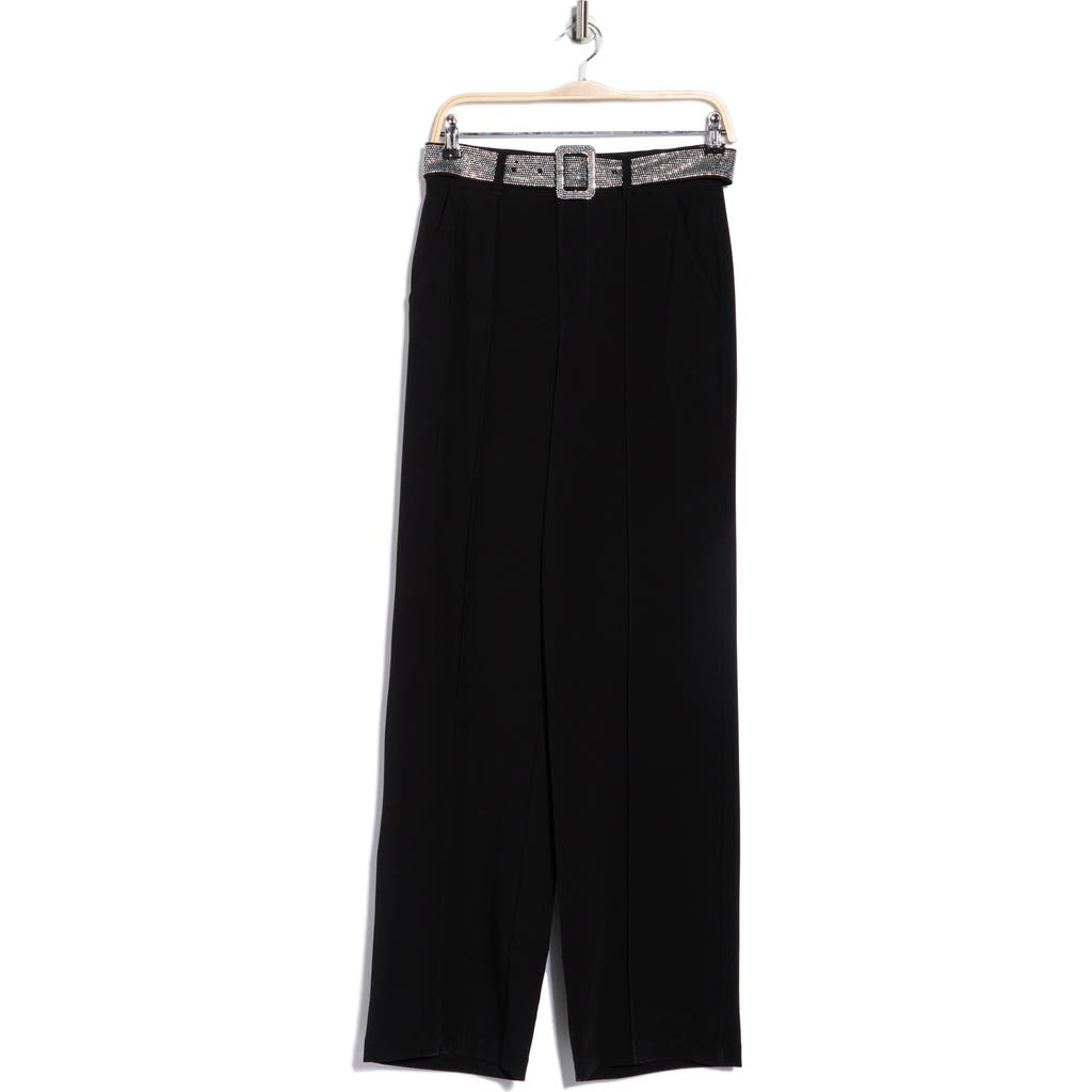 Cinq À Sept Ester Rhinestone Belt Crepe Pants In Black