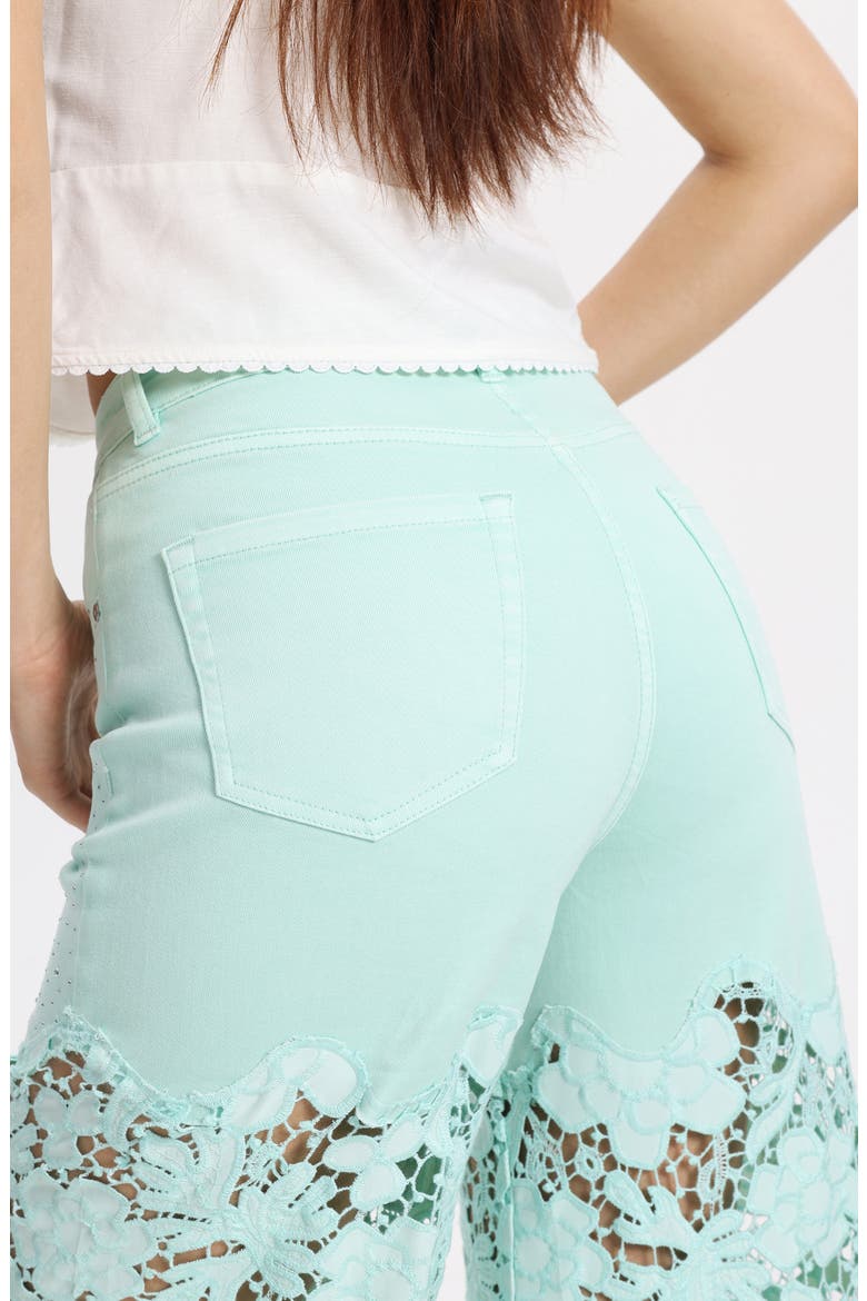 Crystal Embellished Lace Wide Leg Jeans, Alternate, color, MINT GREEN