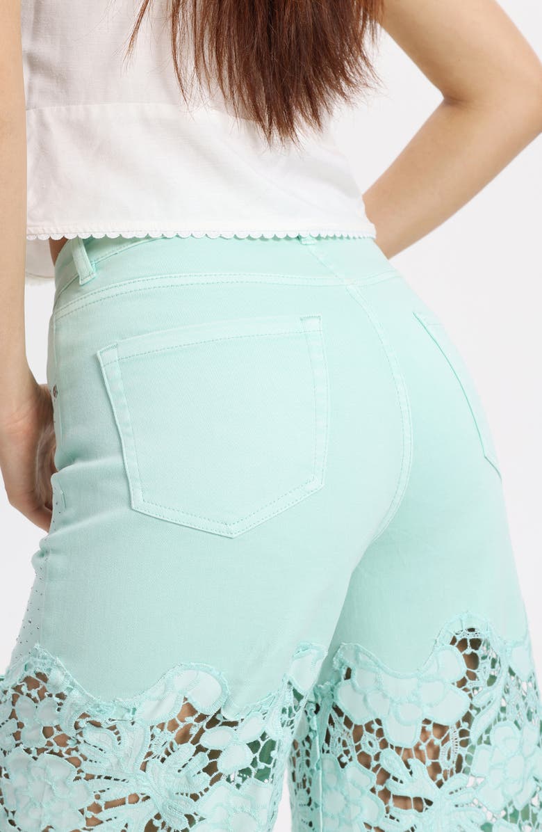Bayeas Crystal Embellished Lace Wide Leg Jeans, Alternate, color, Mint Green