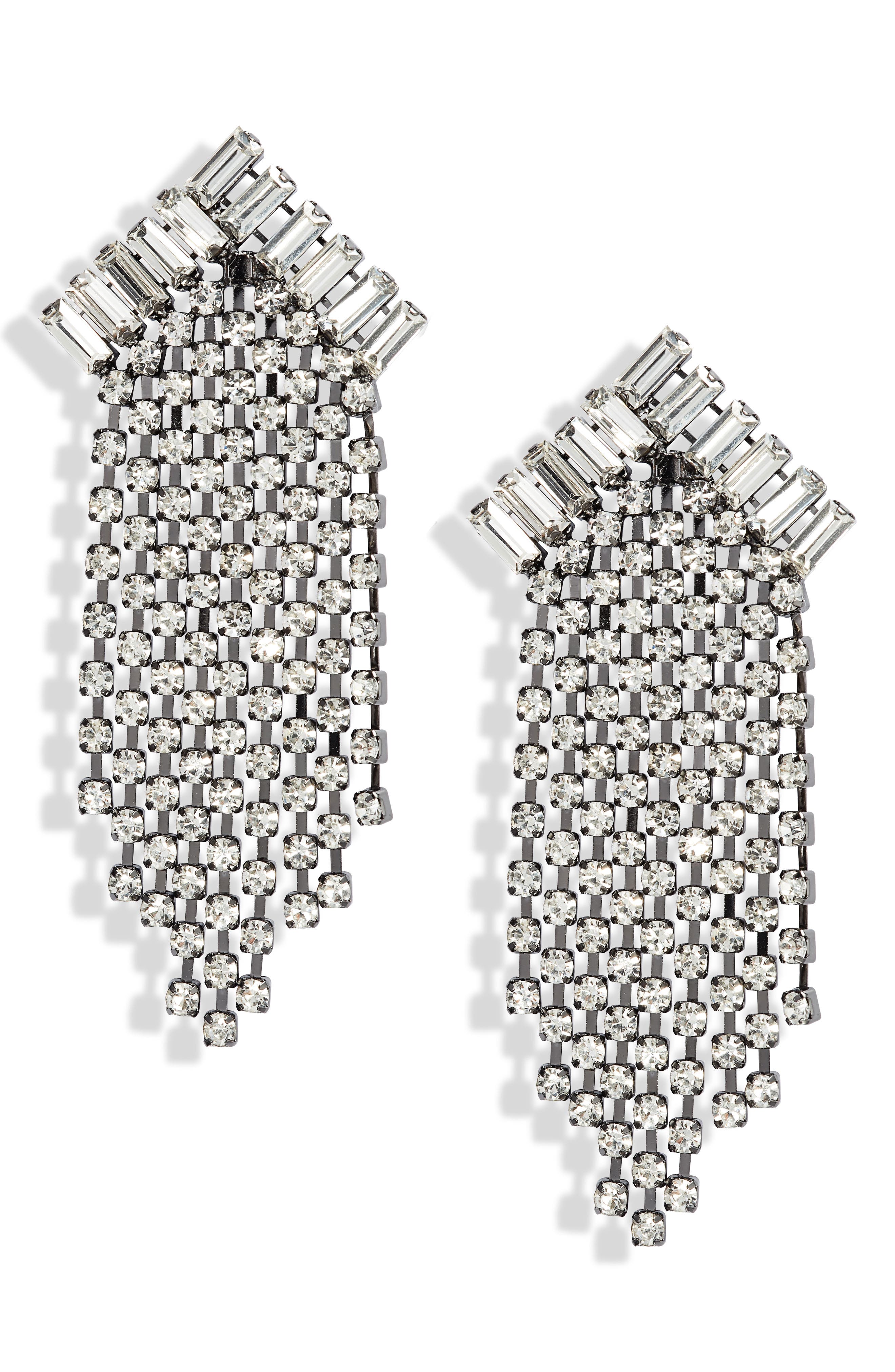 Open Edit Angled Crystal Fringe Drop Earrings (Women) | Nordstrom