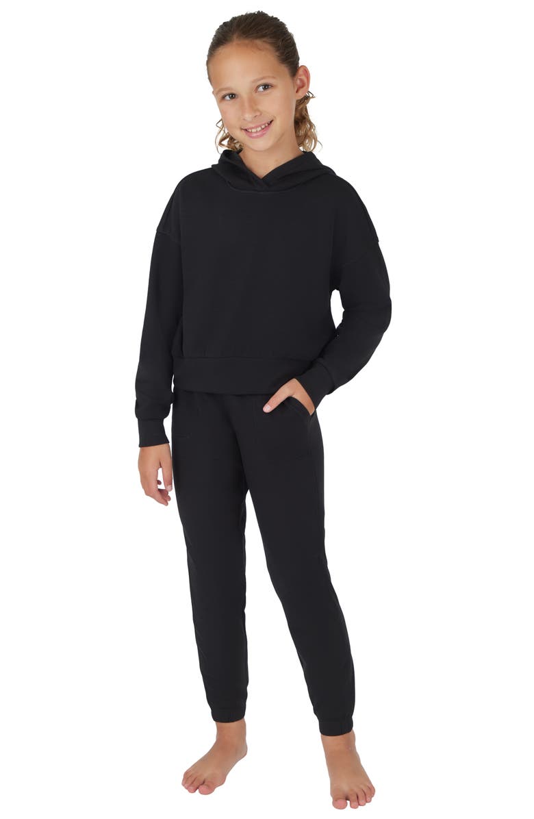 90 DEGREE BY REFLEX Kids' Scuba Knit Hoodie & Joggers Set, Main, color, Black