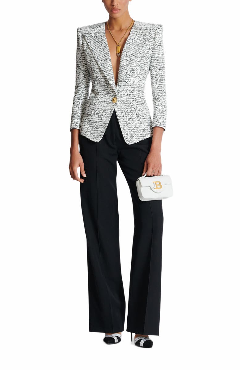 Balmain 1-Button Jacket With "Love Letter" Print, Alternate, color, White