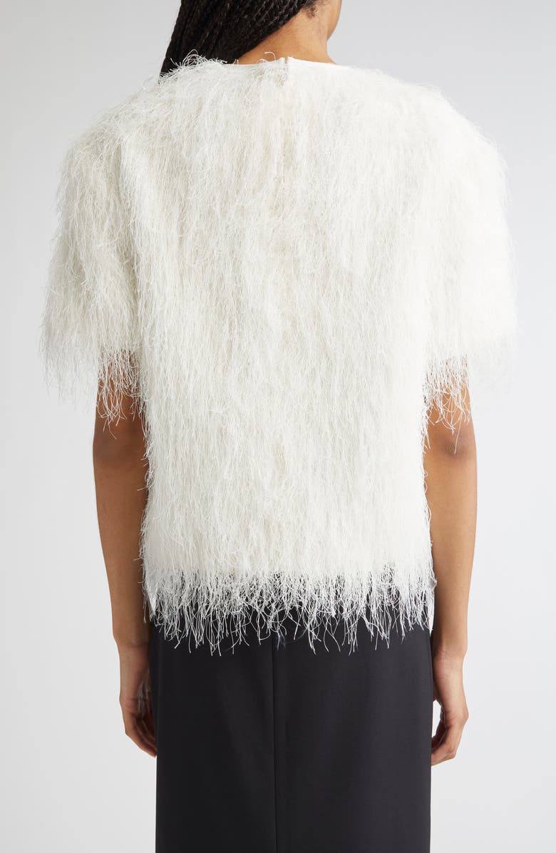 LOULOU DE SAISON Zaro Short Sleeve Fringe Top, Alternate, color, White