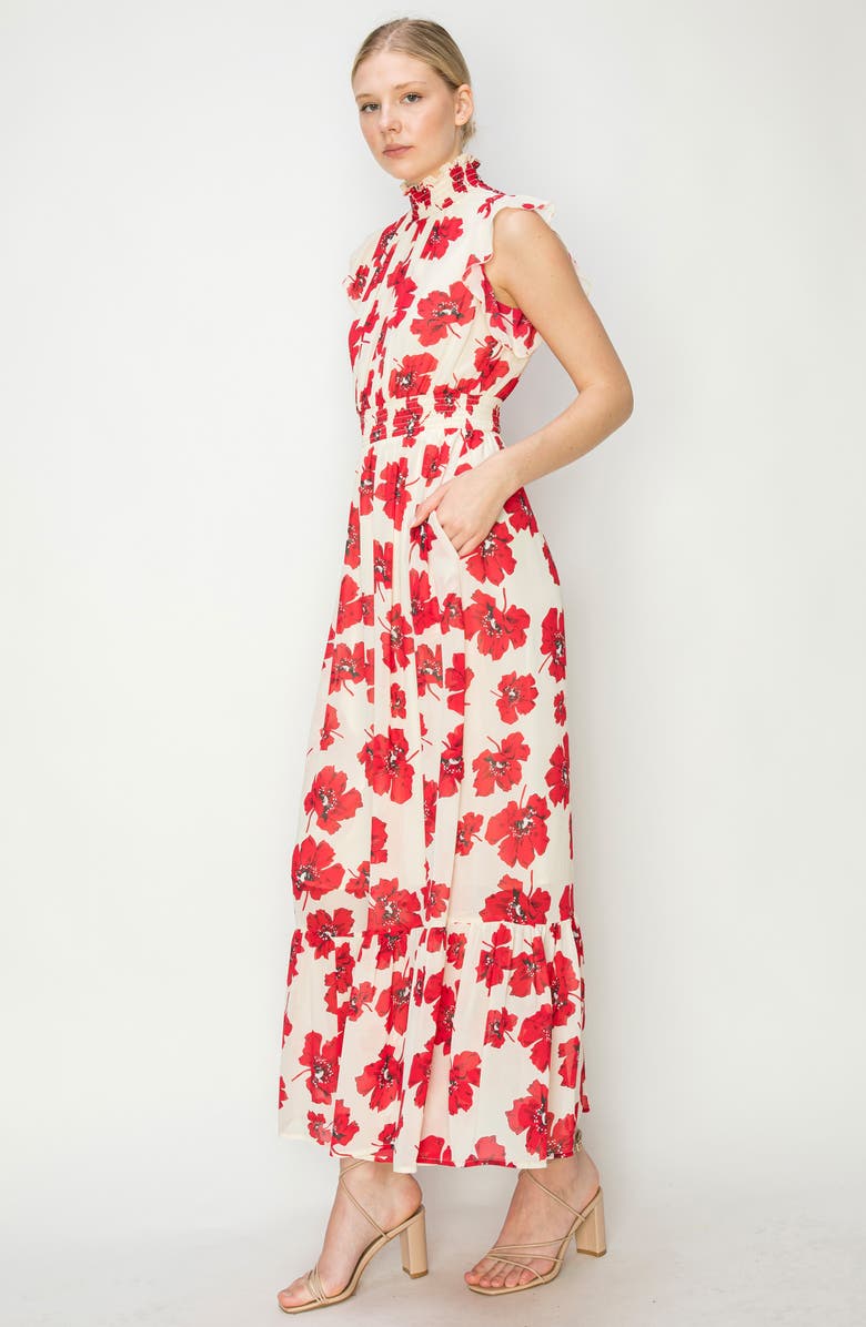 MELLODAY Smocked Mock Neck Tiered Maxi Dress, Alternate, color,