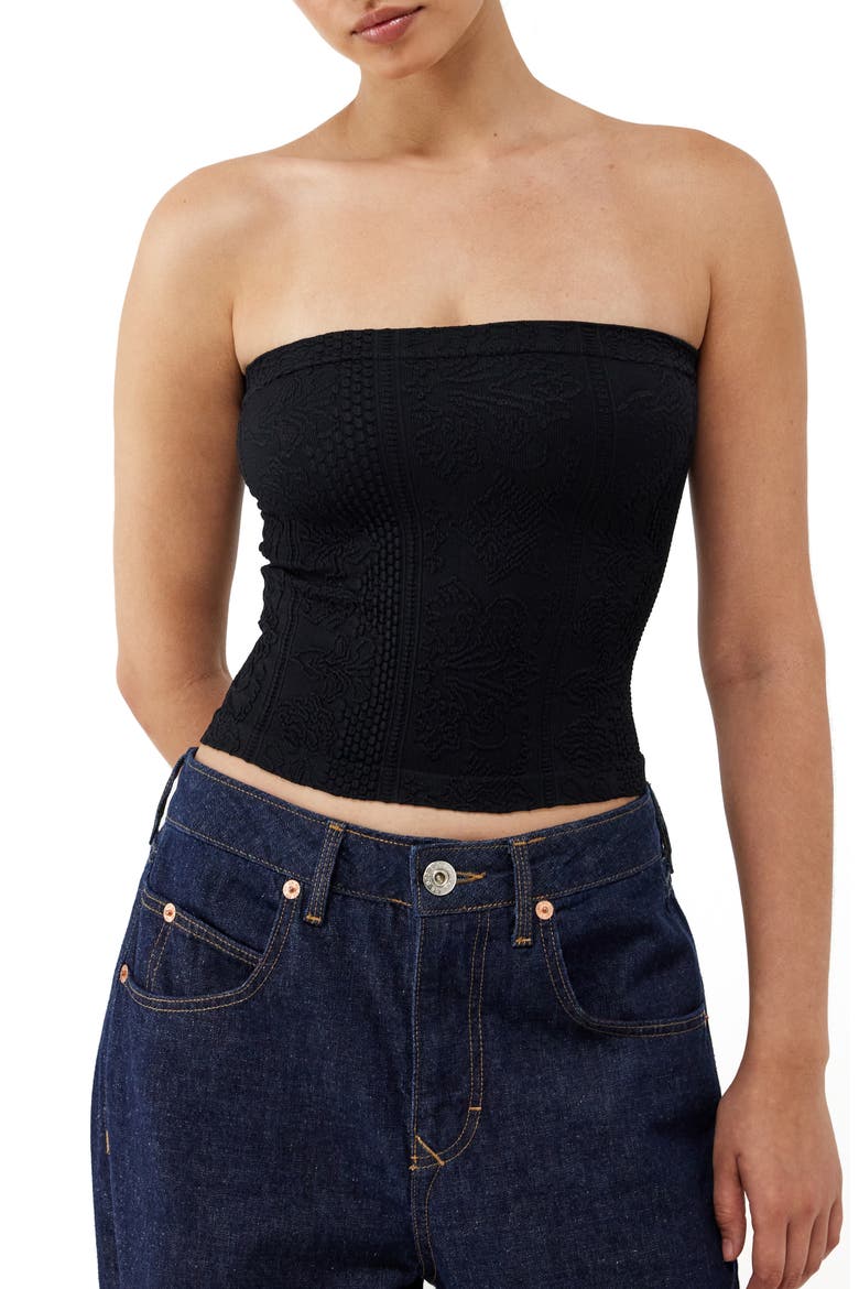 Tapestry Crop Tube Top, Main, color, BLACK