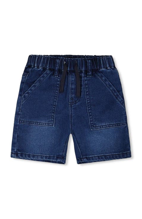 French Terry Elastic Waist Drawstring Denim Shorts (Baby)