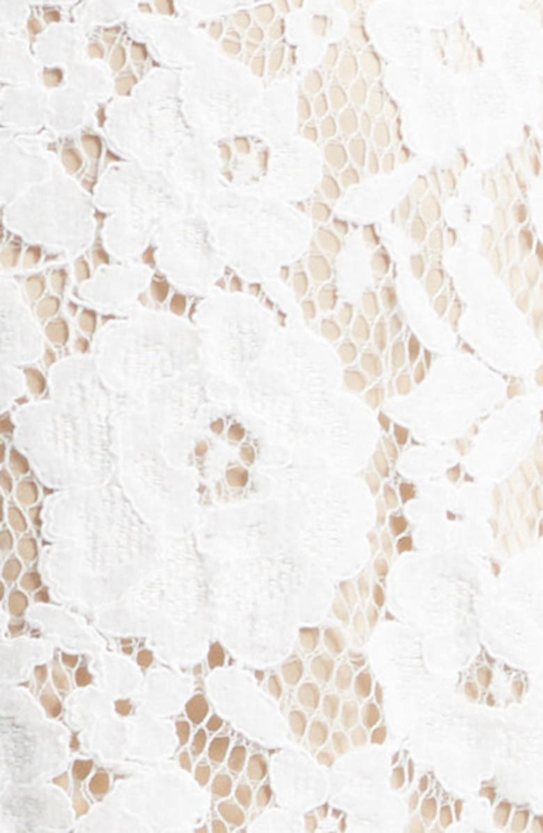 LIKELY Sarah Cutout Lace Feather Trim Maxi Dress, Alternate, color, White