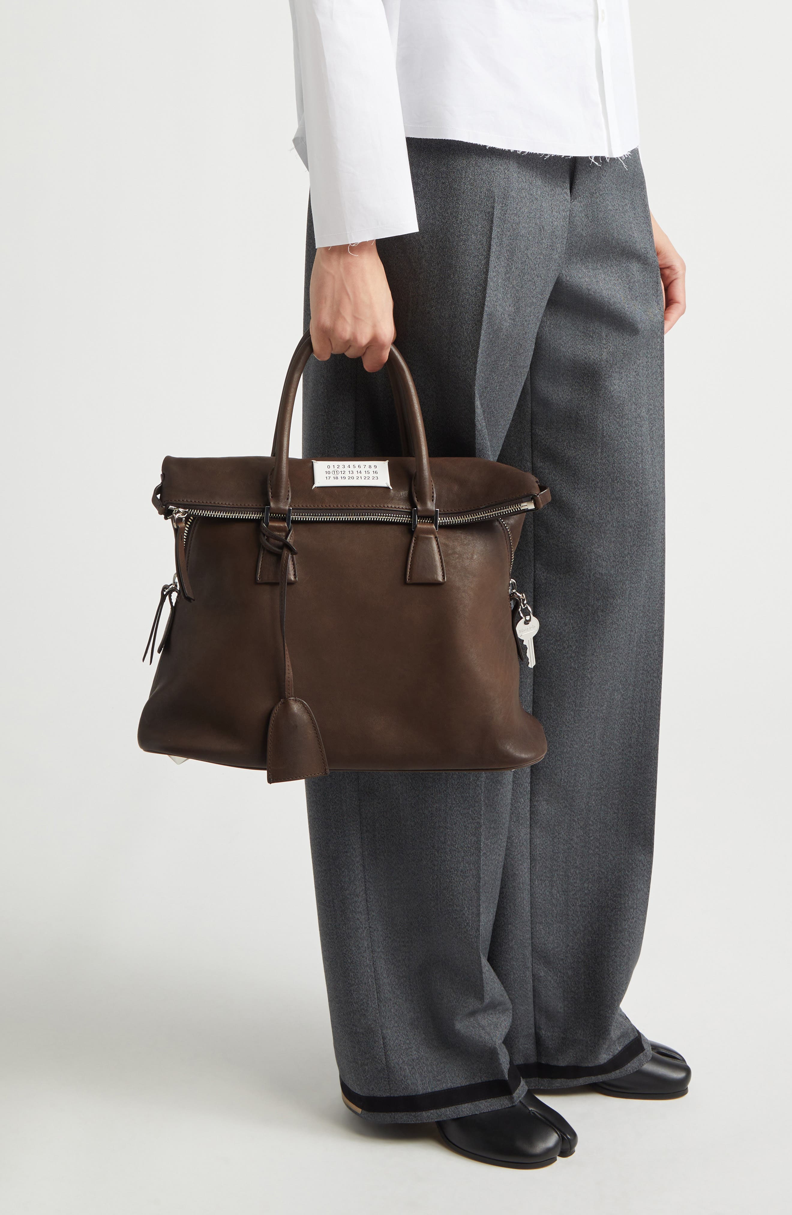 Maison Margiela Medium 5AC Loved To Death Leather Tote, Alternate, color, Ebene