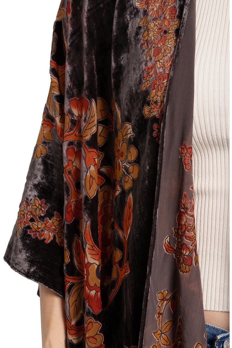 Ella Floral Burnout Velvet Ruana, Alternate, color, GREY