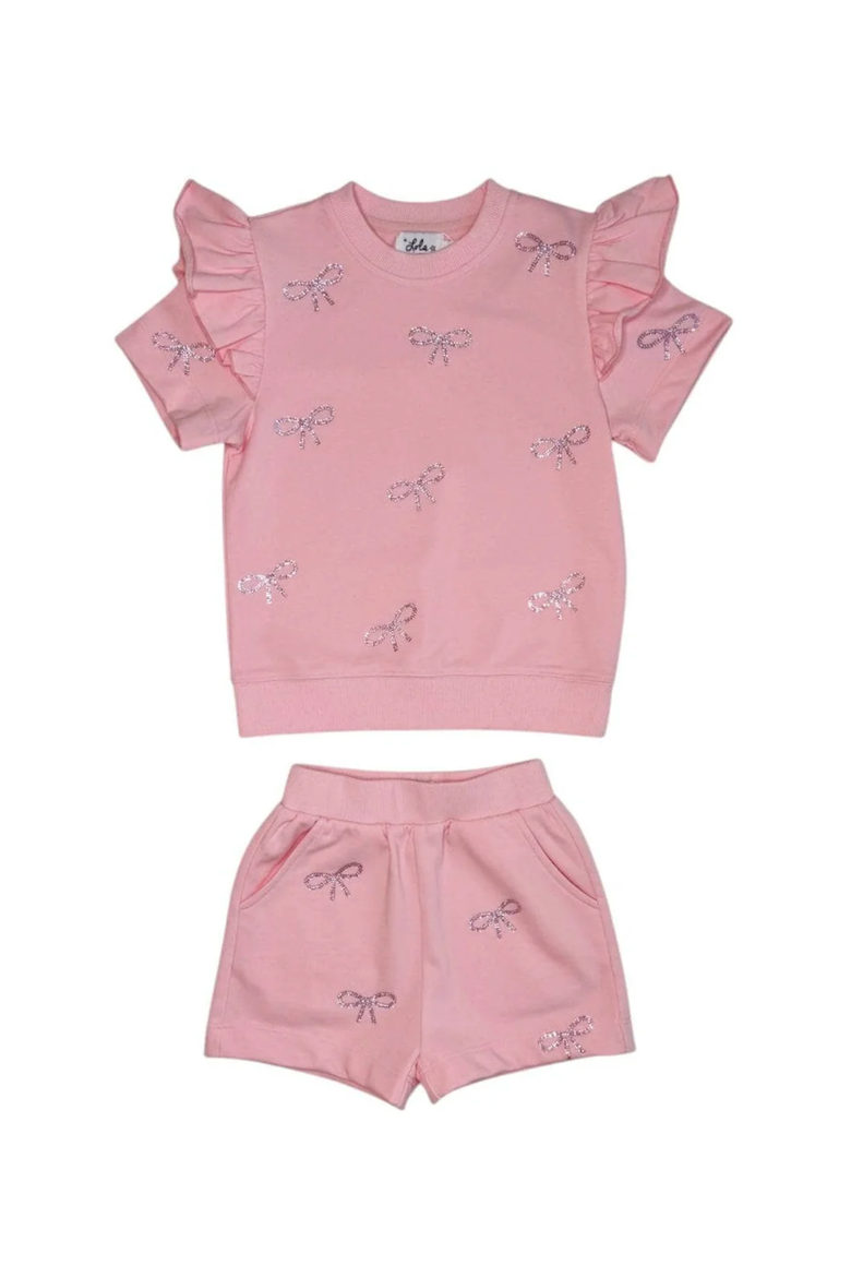 Pretty in Crystal Bows Short Set, Main, color, Pink