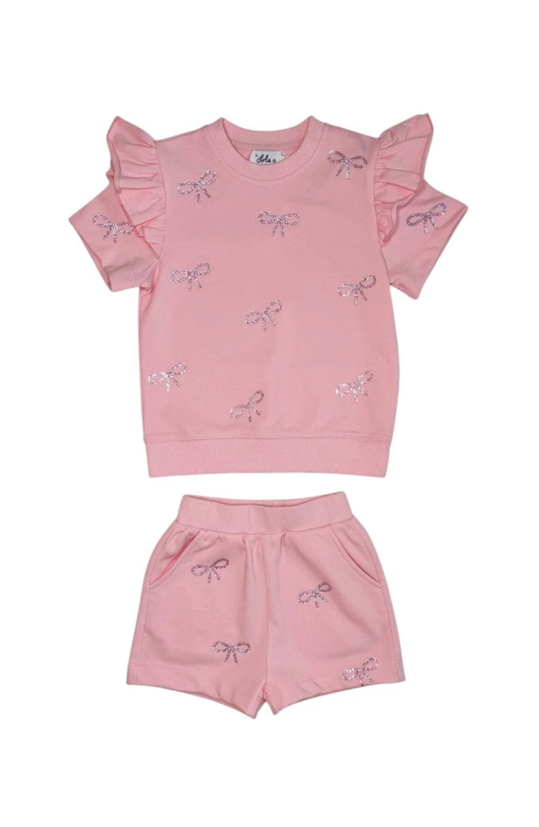 Lola + The Boys Pretty in Crystal Bows Short Set, Main, color, Pink