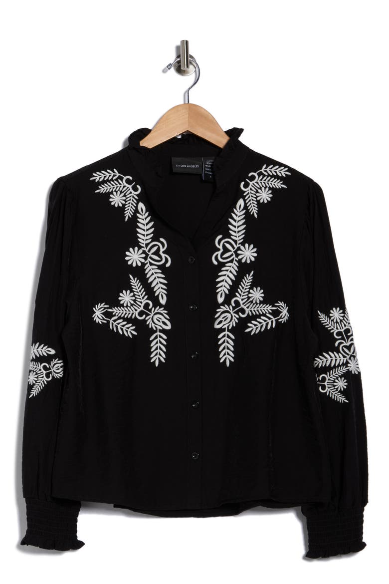Embroidered Buttoned Top, Alternate, color, BLACK/ WHITE