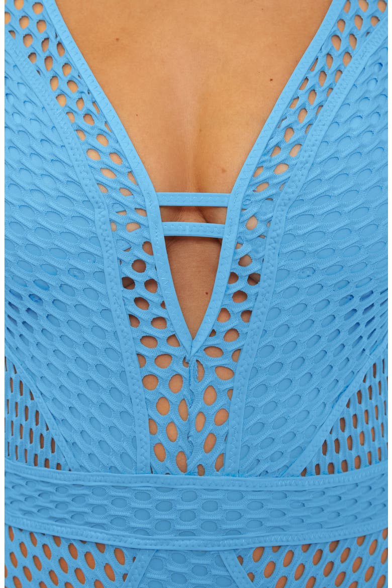 Castaway Plunge One-Piece Swimsuit, Alternate, color, SKY BLUE