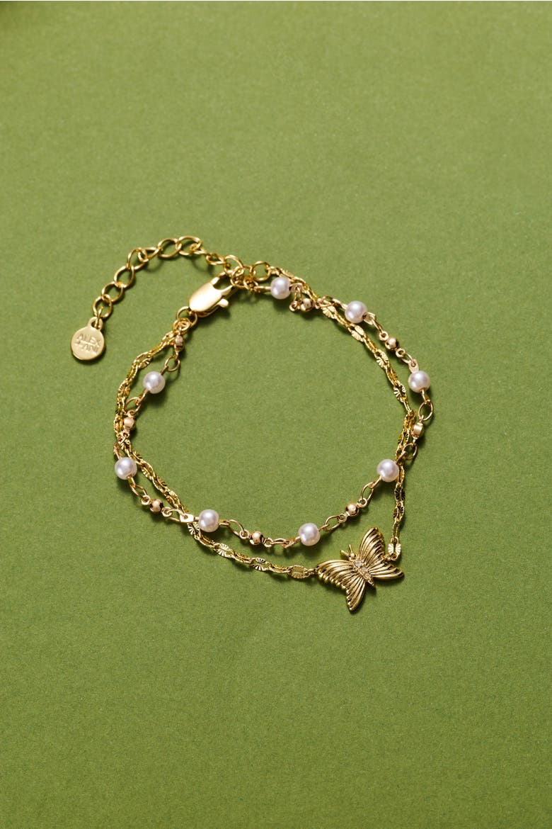 Festival 2 strand Butterfly bracelet, Alternate, color, Gold