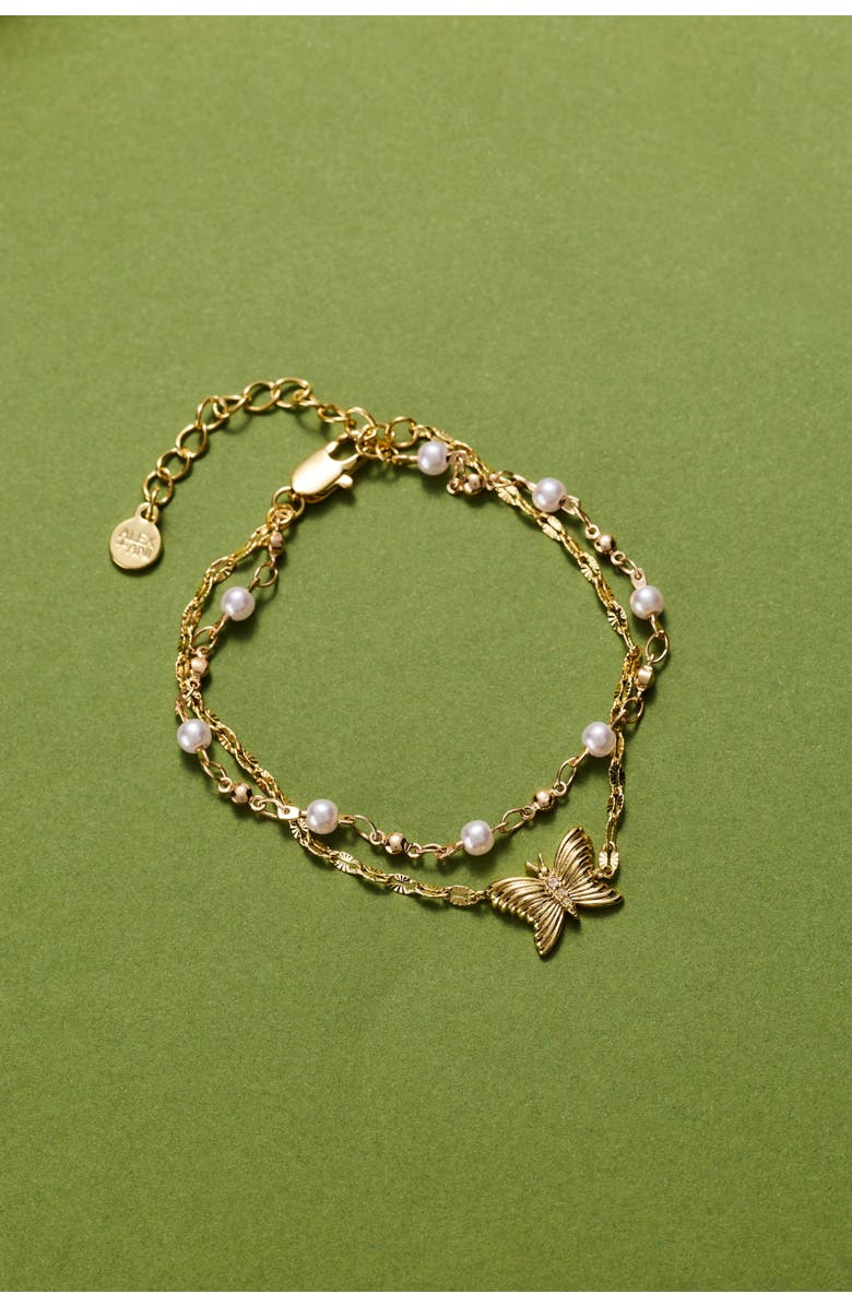 Alex and Ani Festival 2 strand Butterfly bracelet, Alternate, color, Gold