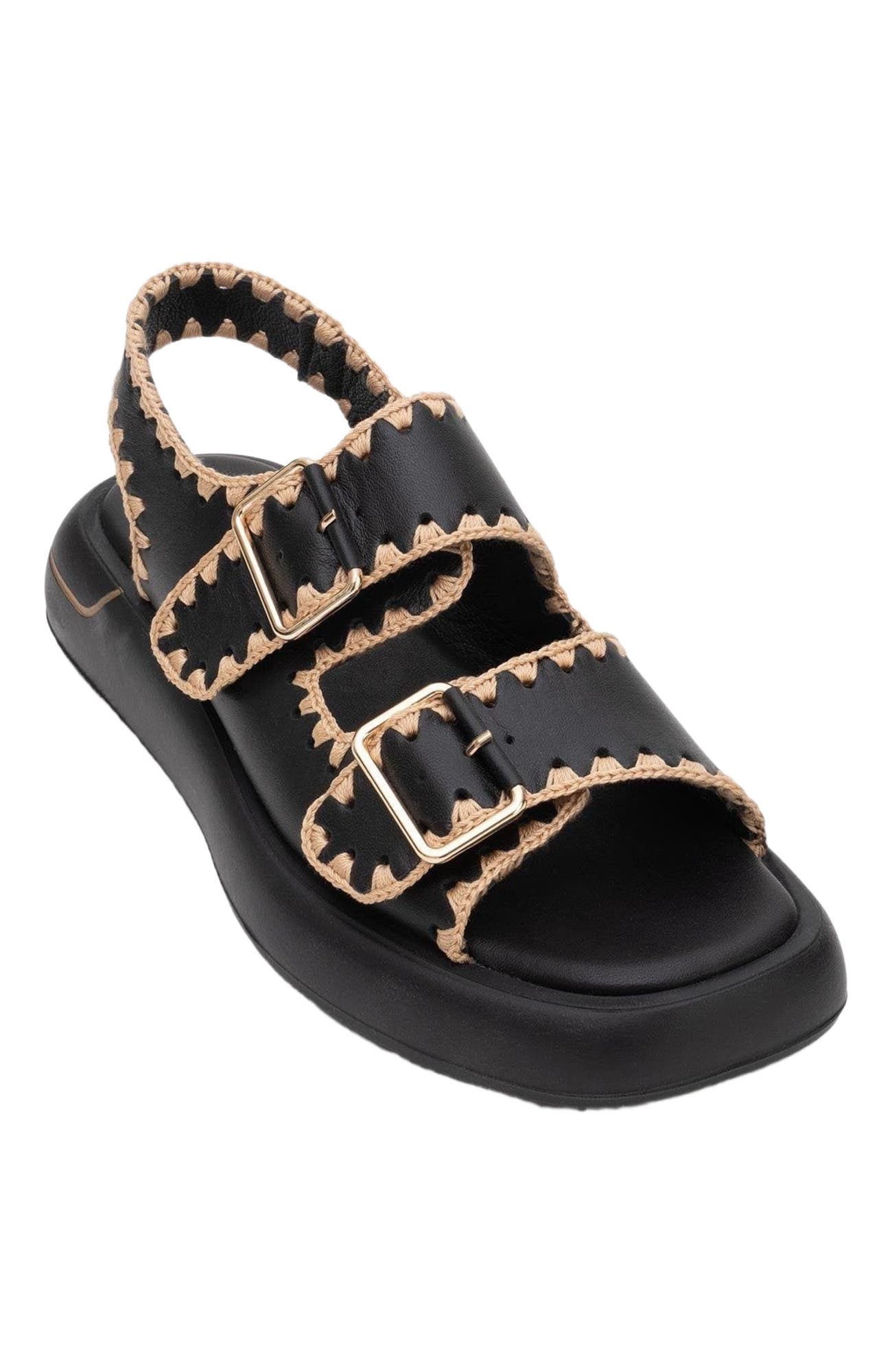 Forever & Always Shoes Douro Braided Rope Strap Leather Sandal, Alternate, color, Black Leather