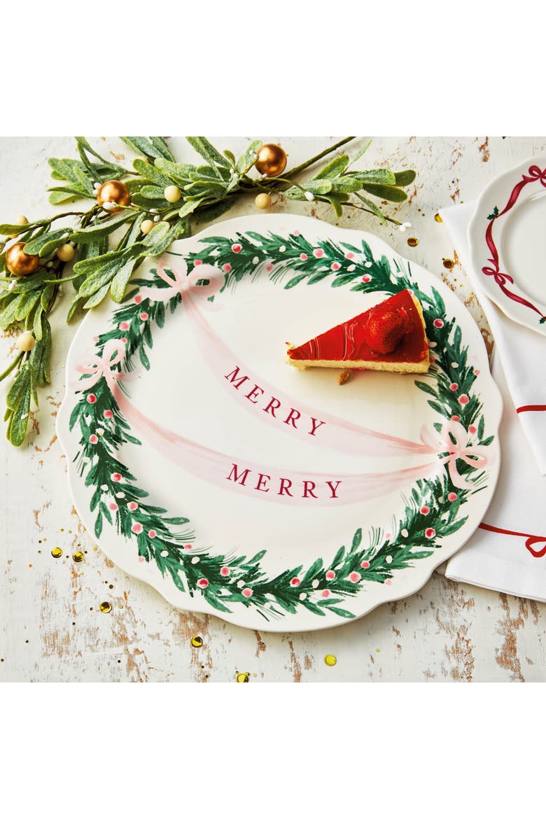 Very Merry Round Ceramic Platter Multicolor Dishwasher Safe, Alternate, color, Multicolored