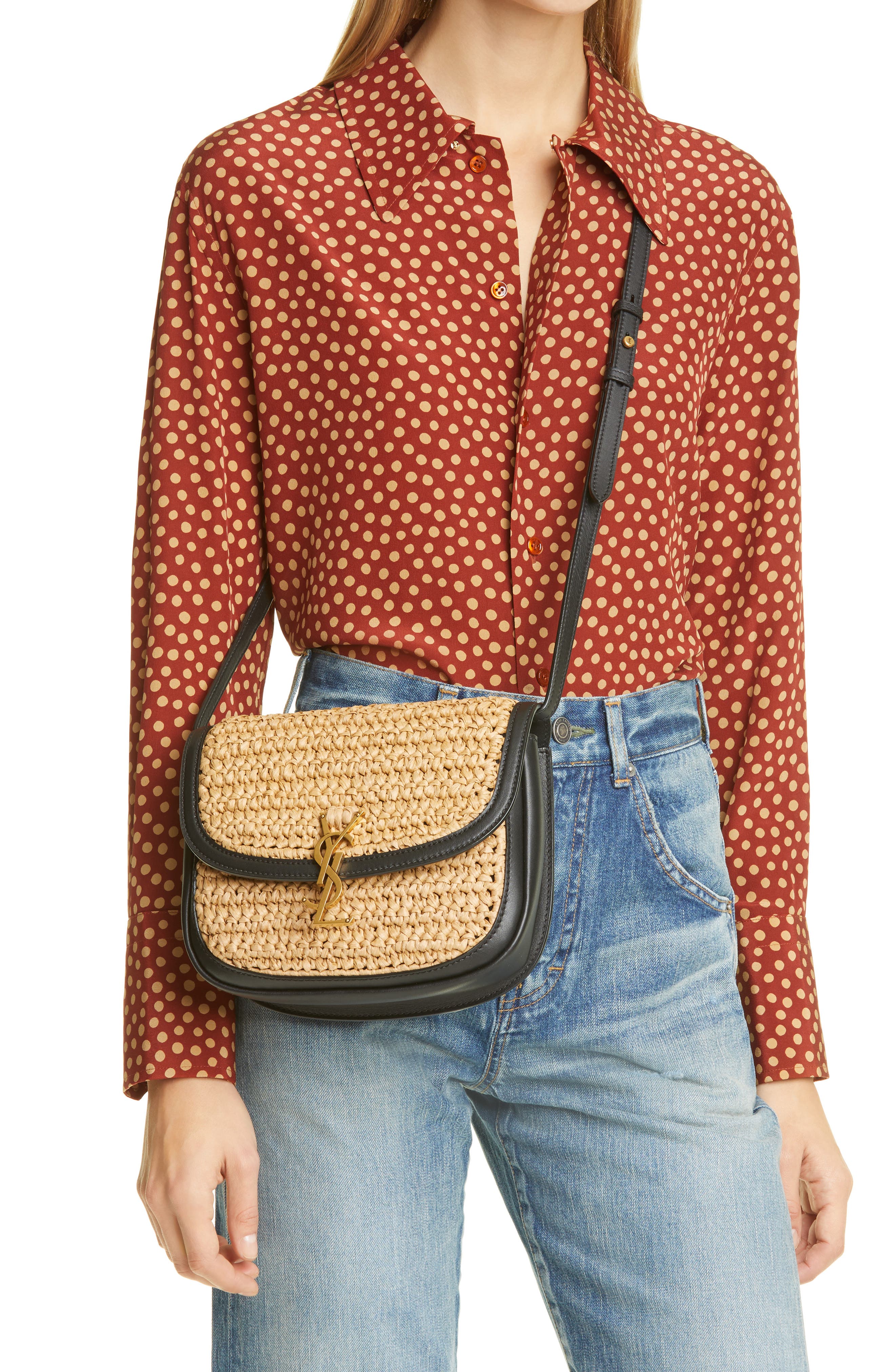 Saint Laurent Medium Kaia Raffia Crossbody Bag, Alternate, color, 
