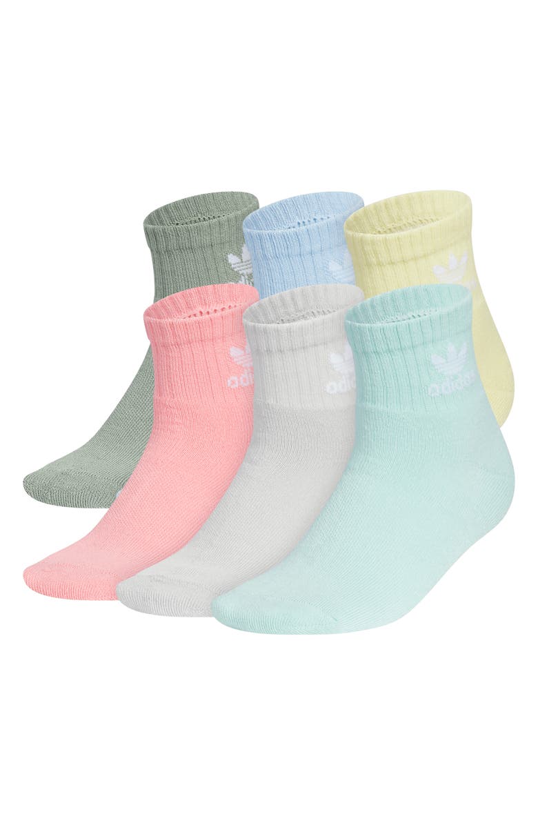 adidas Kids' Trefoil Assorted 6-Pack Quarter Socks, Main, color, 