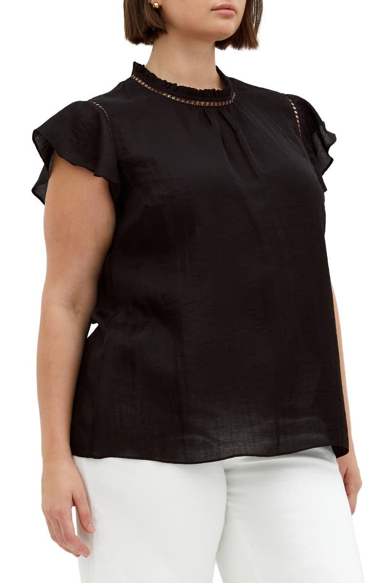 City Chic Lorelai Flutter Sleeve Top, Main, color, Black