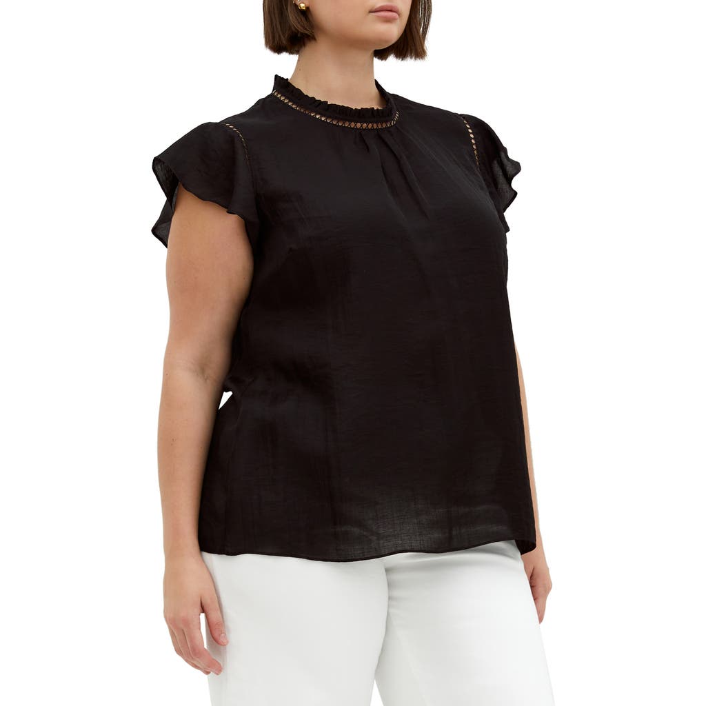 City Chic Lorelai Flutter Sleeve Top In Black
