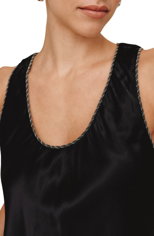Bella Dahl Beaded Trim Satin Tank In Black