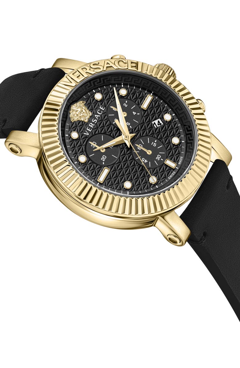 Versace V-Chrono Classic Leather Strap Watch, 45mm, Alternate, color, Gold