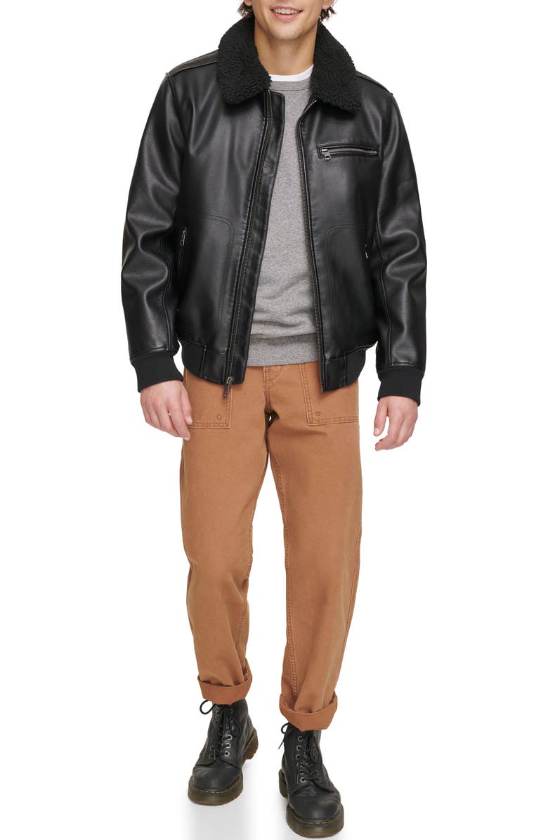 Levi's Faux Leather & Faux Shearling Bomber Jacket, Alternate, color, Black