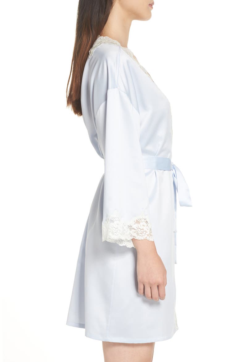 Lace Trim Satin Robe, Alternate, color, BLUE
