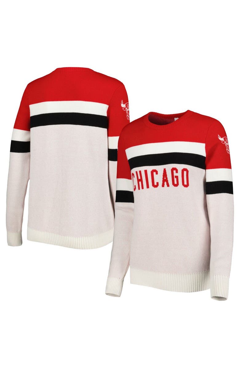 LUSSO Women's Lusso Red/Cream Chicago Bulls Dominique Pullover Sweater, Main, color, Red