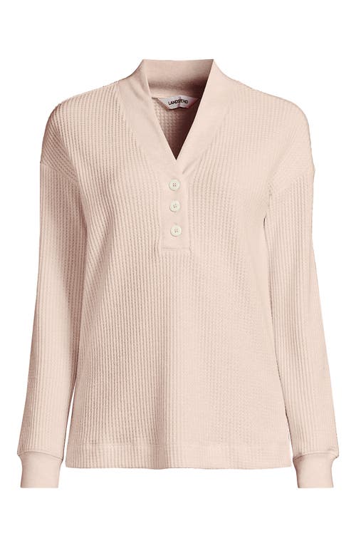 Lands' End Long Sleeve Waffle Shawl Collar Henley In Neutral