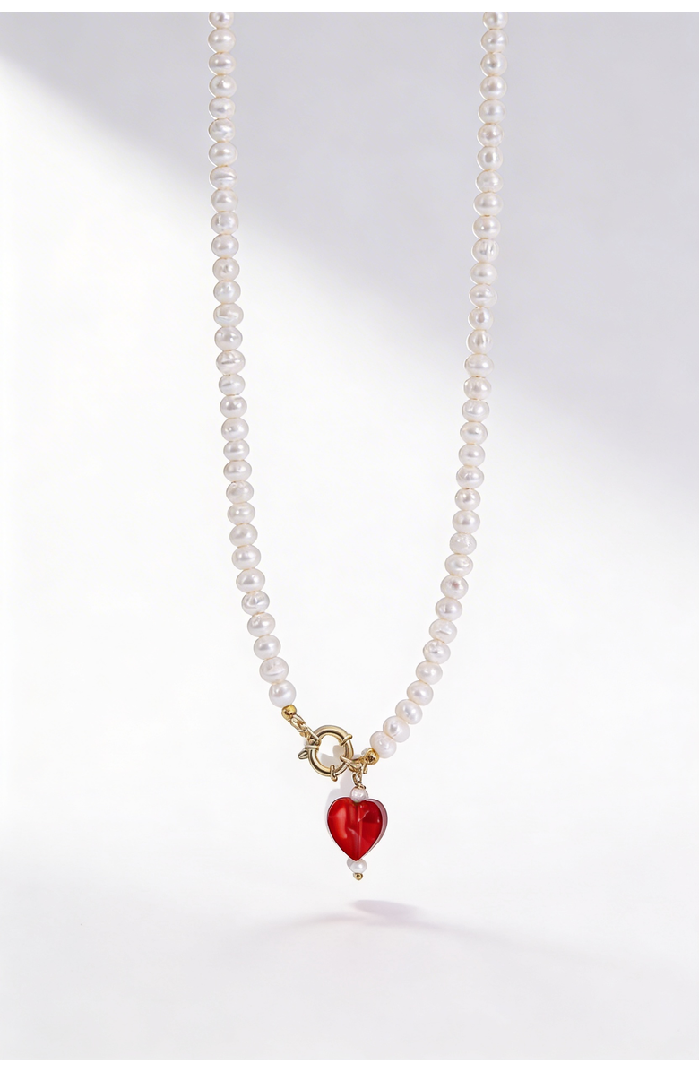 Joey Baby Kokoro Black Heart Freshwater Pearl Necklace, Alternate, color, Black And Gold