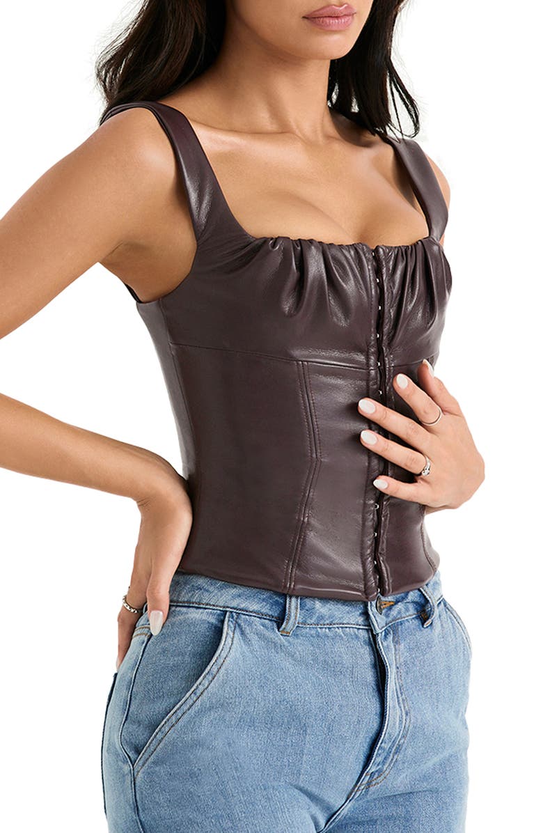 HOUSE OF CB James Gather Faux Leather Corset Top, Alternate, color, 