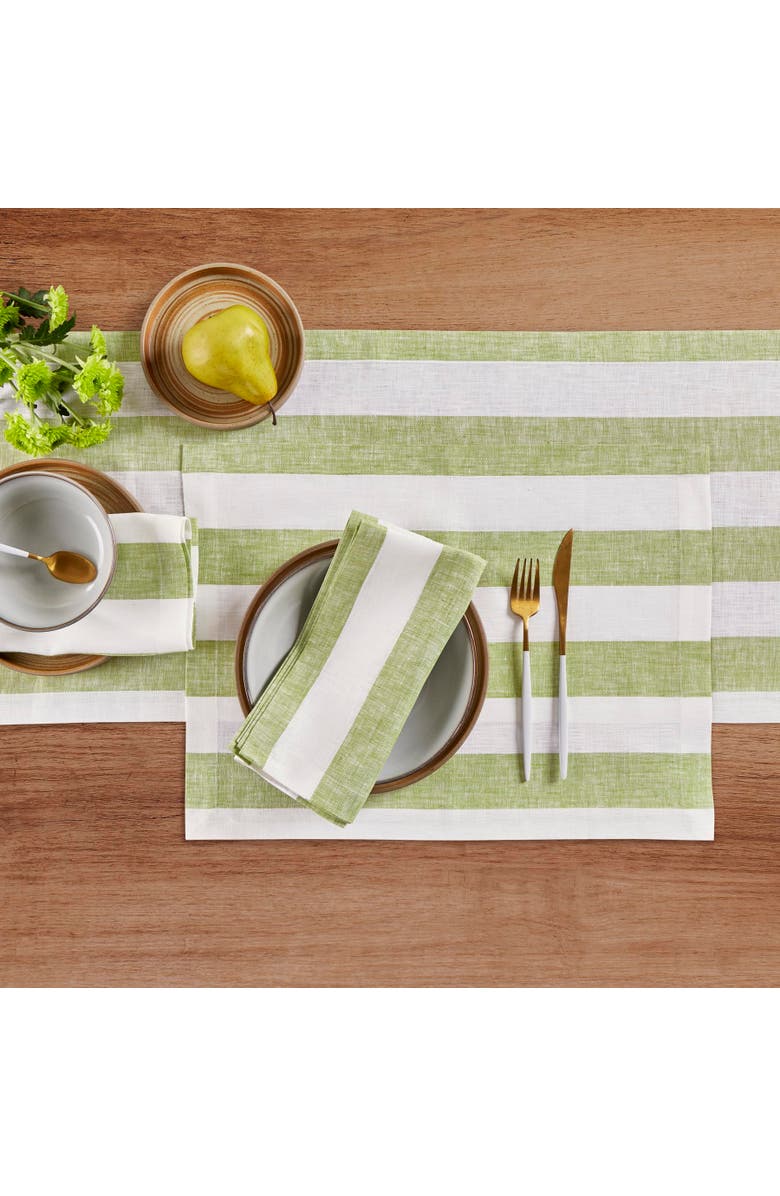 Solino Home Linen Dinner Napkins - Cabana Stripe, 20" x 20" Inch, Alternate, color, Green And White