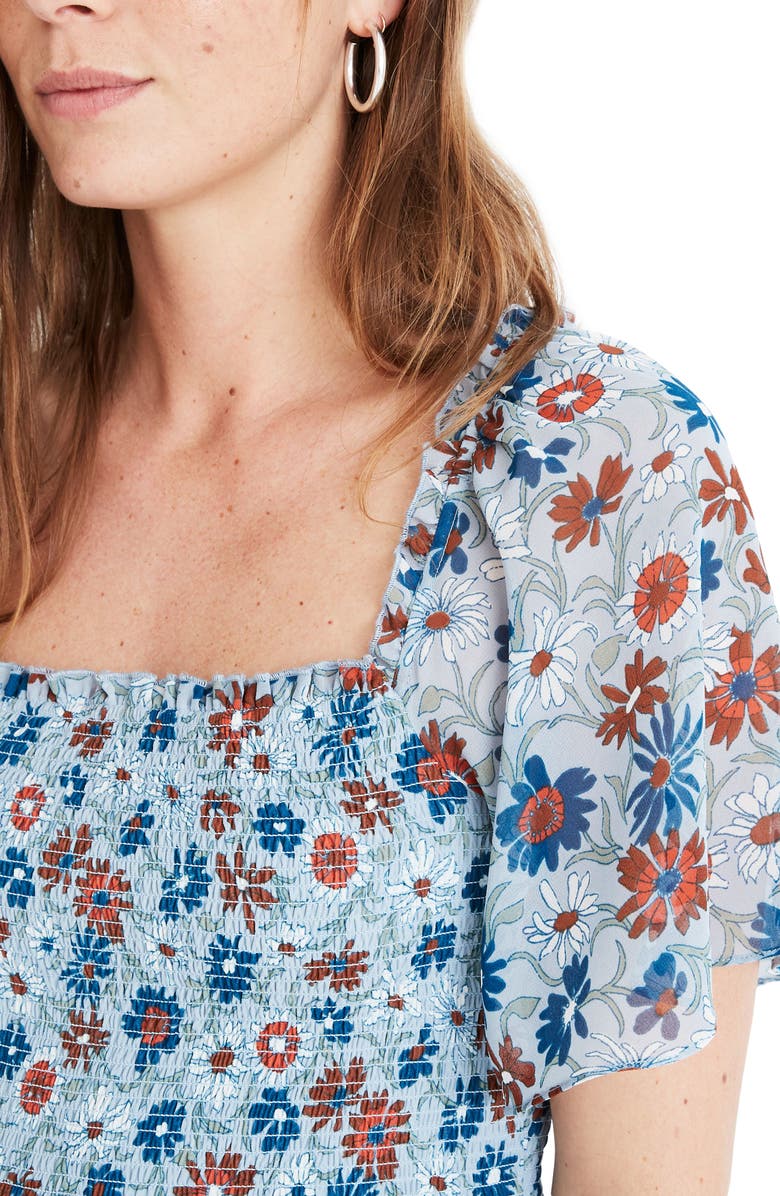 Madewell Wildflower Garden Smocked Flutter Sleeve Dress, Alternate, color, 